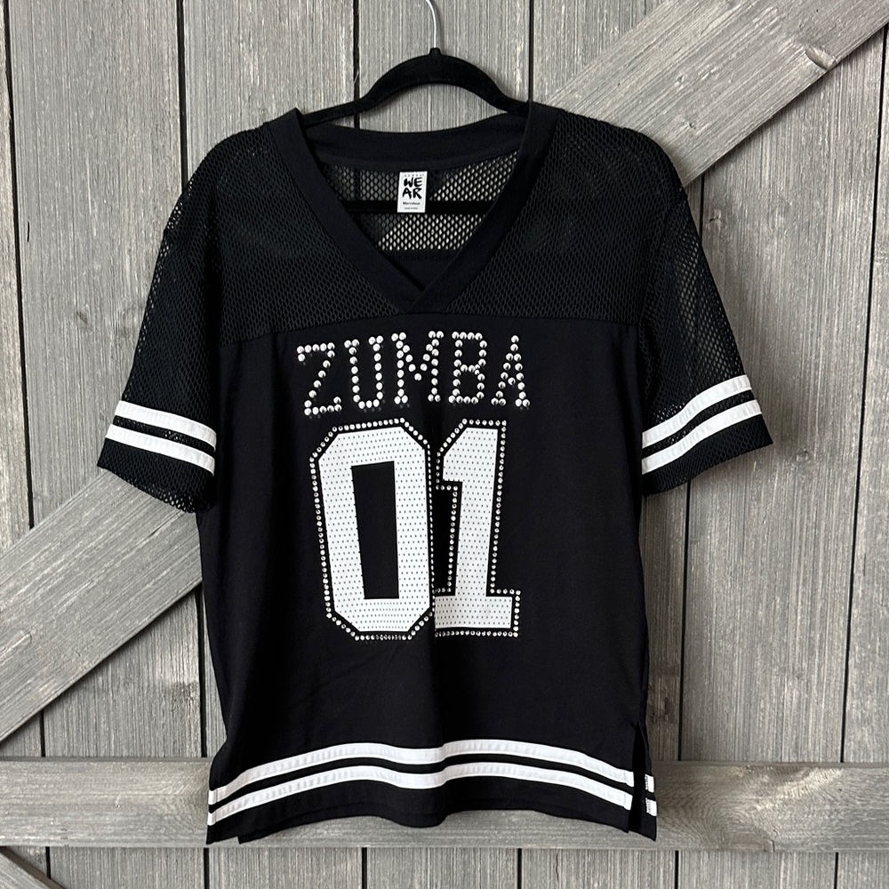 Swarowski Zumba Black Mesh Sport Tee with Rhinestone '01'